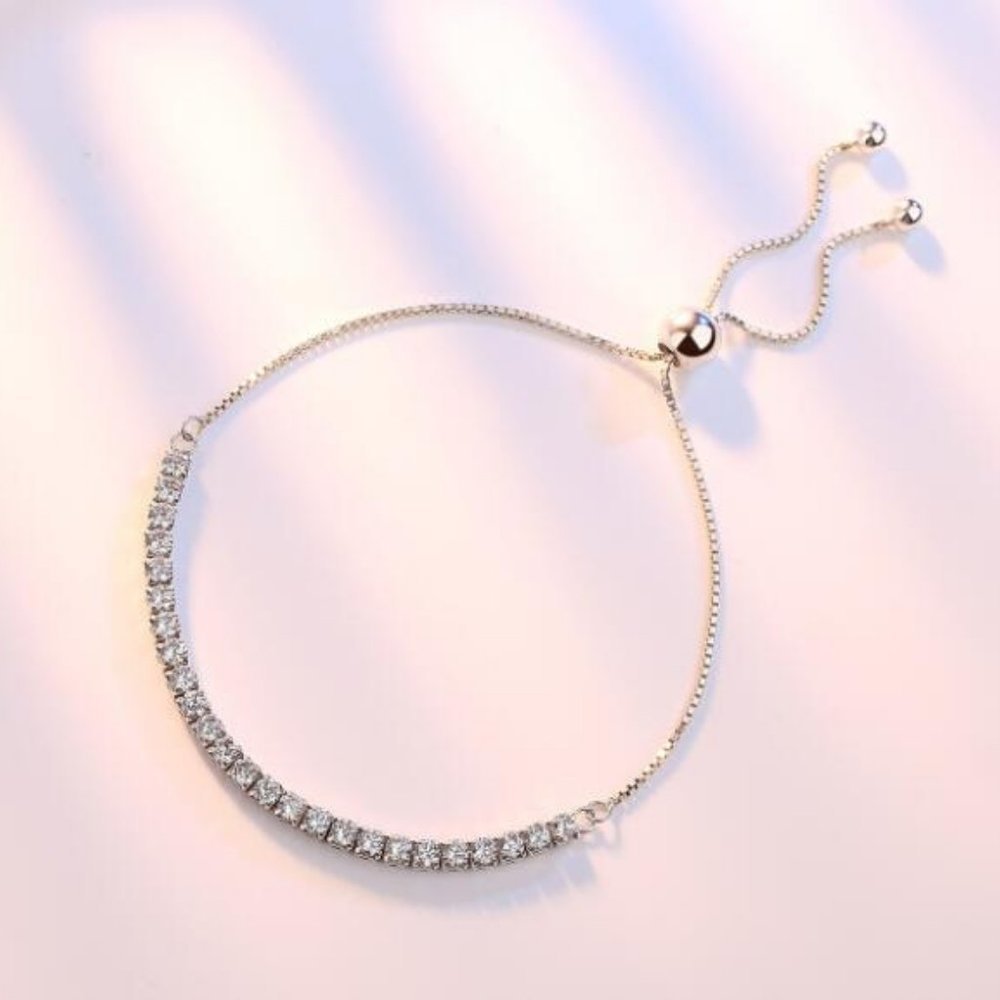 *925 Sterling Silver Diamond Tennis Net Bracelet - Picture 2 of 6
